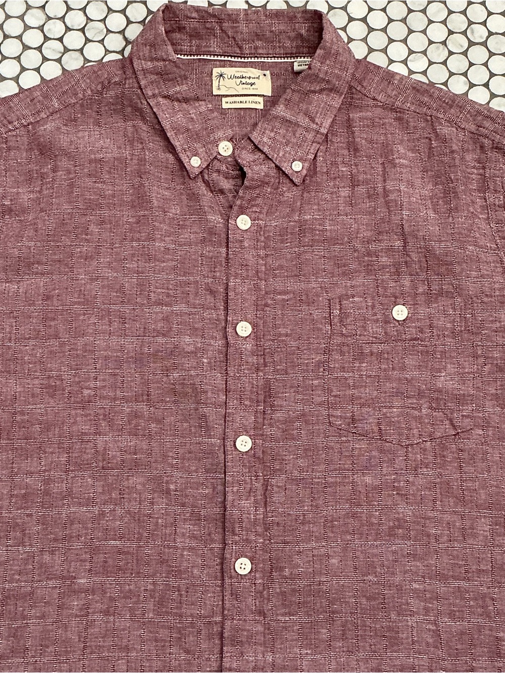 Weatherproof Vintage Men’s XL Linen-Blend Button-Down Shirt Burgundy
